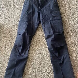 Blue Cargo Pants with Reinforced Knees and Straight Leg